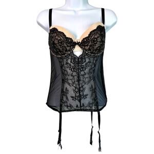Victorias Secret Sheer Lace Corset Top Removable‎ Garters Sz 36C Indie Sleaze